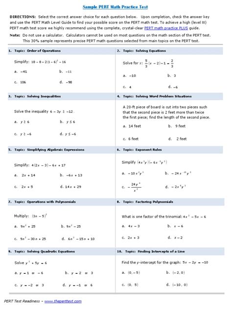 pert math practice test pdf